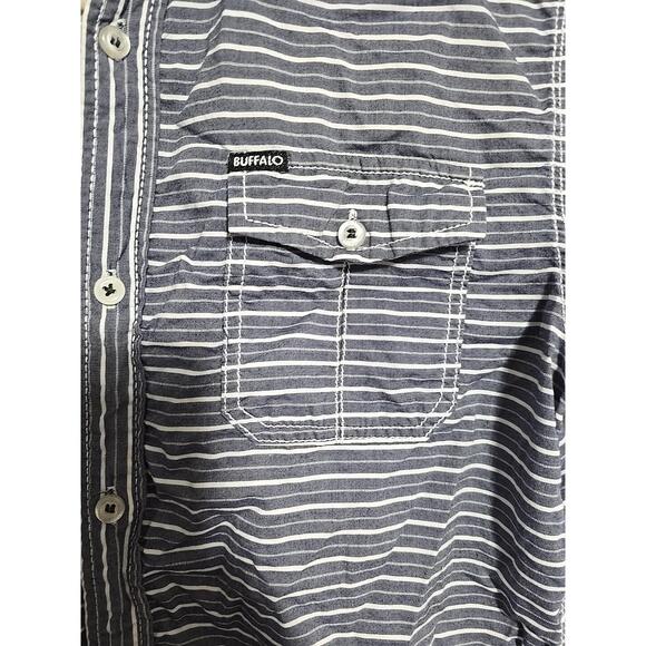 Buffalo David Bitton Shirt  Sz S/P Blue White Striped Button Up Shoulder Prin - Picture 3 of 11